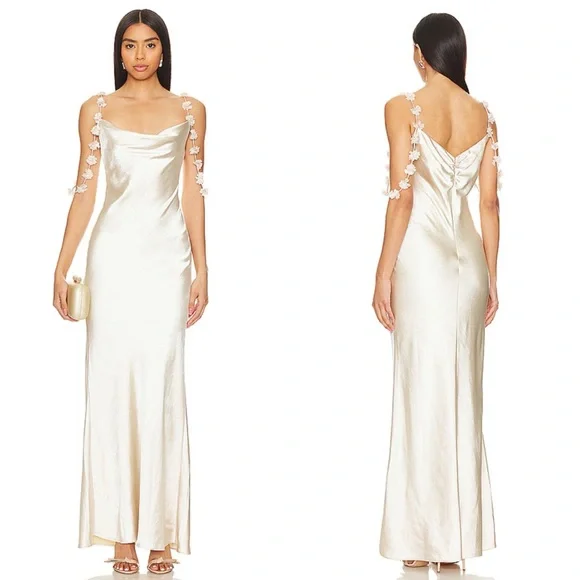 chinese dress ladies DALIA 3D Flower Bandeau Maxi Dress in Champagne